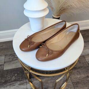 Lauren Ralph Lauren Jayna Brown Leather Flats with Bow Detail Sz 7.